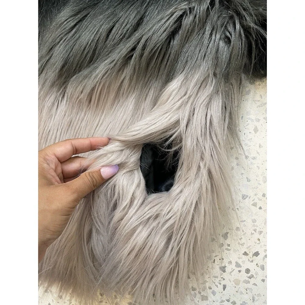 STUNNING Women XL Ombre Faux Fur Coat in Smoked Wool Black Grey Pockets Mob Wife - Picture 10 of 13